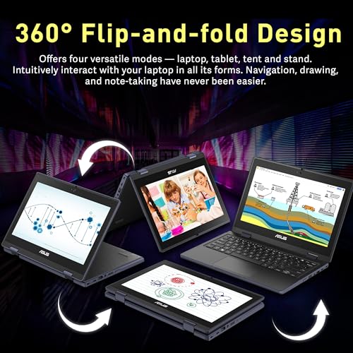 Image of ASUS 11.6 inch HD 2-in-1 Touchscreen Laptop, Intel Celeron N100, 4GB RAM, 416GB Storage (256GB SSD+160GB Dock), Intel UHD Graphics, Durable, WiFi 6, Webcam, Win 11 Pro, Gray