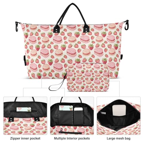 Strawberry Cake Travel Duffle Bag Gym Bag Weekender Bags with Toiletry Bag Travel Trip Tote Bag2