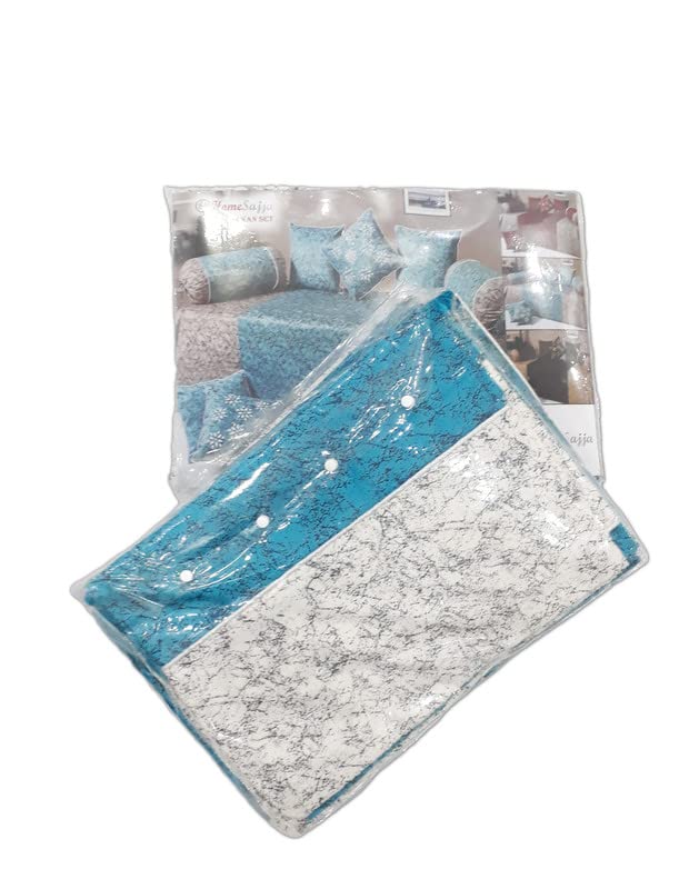 Image of Home Sajja Premium Velvet 1 Diwan Sheet, 2 Bloster with Dori, 5 Cushions Cover, Size- 60 x 90, Colour-Aqua & White