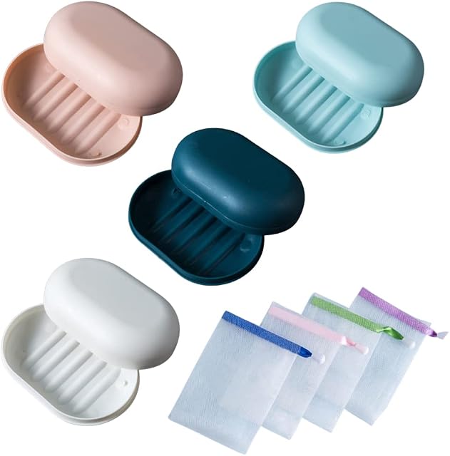 4 Pieces Soap Dish Travel Soap Case Holder Travel Soap Box Soap Container with Lid Travel Soap Case for Shower Travel Hiking Bathroom School Gym