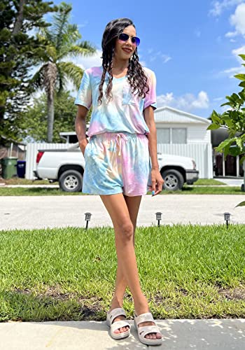 Image of RUBZOOF Women's Short Sleeve Pajama Sets with Pockets Casual V Neck 2 Piece Lounge Sets S-3XL