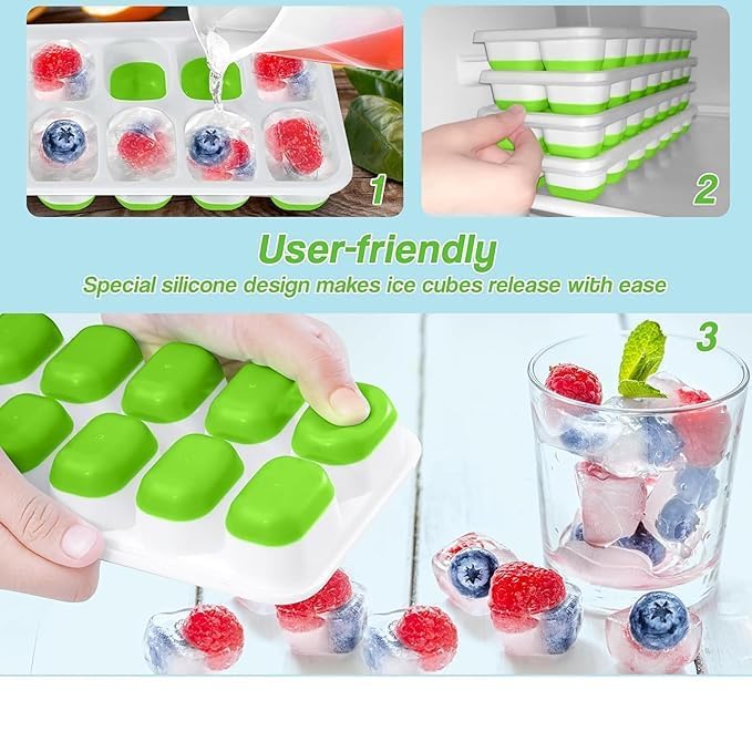 Image of ice Cube Tray with Lid - BPA Free Flexible Silicone Ice Maker Mold, Easy-Release 14-Cavity Ice Cube Trays for Freezer (Set of 2 -Blue)