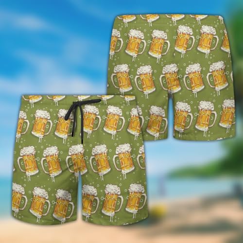 Funny Beer Mens Swim Trunks - Beer Party Hawaiian Mens Swim Short Beach Shorts TU-SH-342