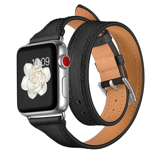 Bracelet en cuir véritable double tour pour Apple Watch l'élégance intemporelle au poignet