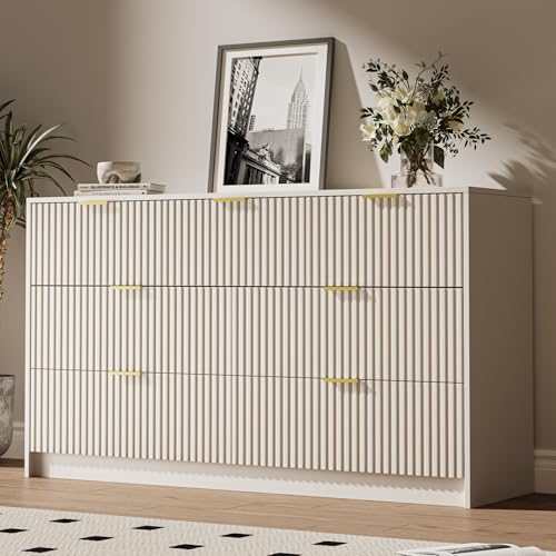 Image of MAISONARIA 56 inch Wide Fluted 7-Drawer Dresser for Bedroom, Beige