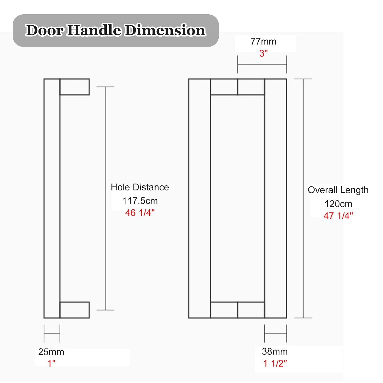 Maniglie per Porte in Vetro per Bagno e Cucina, Set di Maniglie Interne antiruggine con Superficie Liscia e Lucida, Lunghezza 60 cm, 80 cm, 100 cm, 120 cm, 150 cm (Colore: Argento,