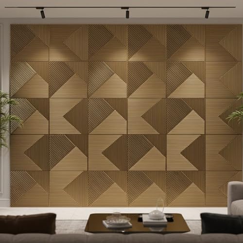 Image of Kayra Decor 3D PVC Wall Panels | Fluted Design - Golden Color | 19.7 inch x 19.7 inch (Pack of 40) - Covers 107.60 Sq. Ft | Premium Home & Office Wall Decoration