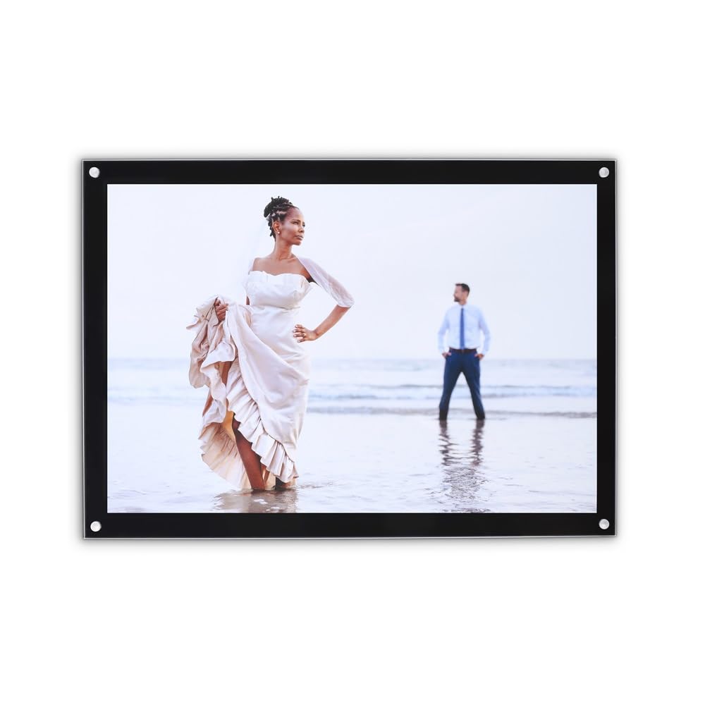 Magnetic Photo Frame 12x8 With Mat - Clear Acrylic Or Black Frame For 4x6 Photos