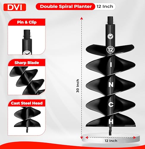 Image of DVI Double Spiral 12 Inch Earth Auger Drill Bit /Planter | Fit In Every Type of Earth Auger | Made With High Metal & ISI Approved Pipe For Durablity | For Digging Holes, Plantation.