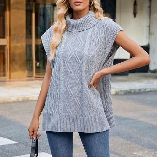 Image of Blostirno Women's Turtleneck Sweater Vest Sleeveless Ribbed Solid Knitted Pullover Sweaters Tops
