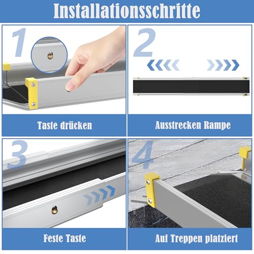 FIVMEN 2X Rollstuhlrampe Teleskop 76-122 cm Aluminium Rampe Rollstuhl Tragfähigkeit 300 kg Teleskoprampe Auffahrrampe Laderampe Verstellbare Tragbare für Rollstühle & Scooter