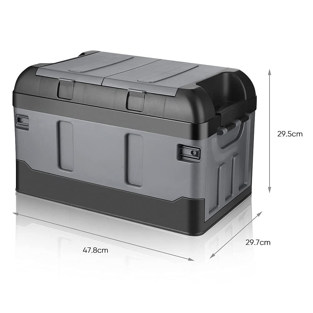 45L Caja de Almacenamiento de Maletero Coche, Organizador Maletero Coche con Cubierta Caja de almacenamiento de plástico plegable para coche para viaje pescar cámping 47 x29 x 29cm(Negro mate)