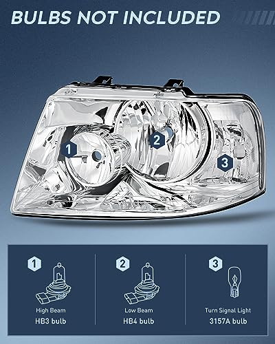 Image of Nilight Headlight Assembly Compatible with 2003 2004 2005 2006 Ford Expedition Headlamps Replacement Chrome Housing Clear Reflector Lens Driver and Passenger Side