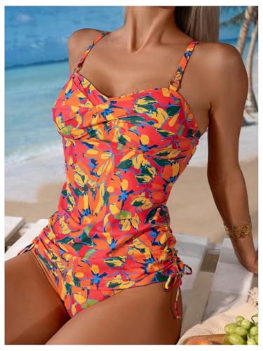 GORGLITTER Women's Floral Print Tankini Swimsuits Bow Tie High Waisted Bathing Suit Summer Beach Vacation Swim Wear3