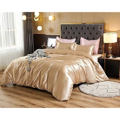 HOdo Home Satin Duvet Cover Queen Size, 3 Piece Silk Like Comforter Cover, Ultra Soft and Breathable Bedding Set with Zipper Closure & Corner Ties Cover
