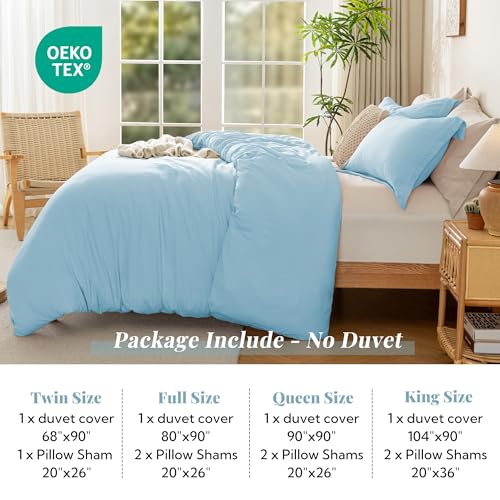 Image of MILDLY Duvet Cover Twin Ultra Soft Comforter Cover Set 2pcs, Cool Blue | Washed Microfiber Cotton-Like, Breathable Comfort, Hidden Zipper, Corner Ties, OEKO-TEX Certified, Fade Resistant