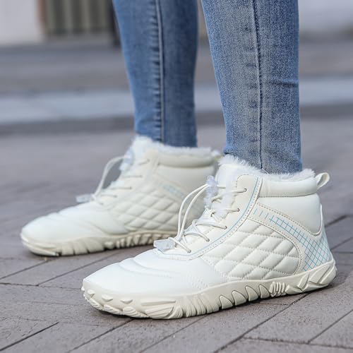 Image of Winter Footwear Barefoot Shoes Women Men Zero Drop Barefoot Hiking Boots Slip On Warm Waterproof Snow Boot Minimalist Wide Toe Ankle Booties Five Finger Hike Shoes Outdoor