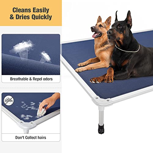 Veehoo Chew Proof Elevated Dog Bed - Cooling Raised Pet Cot - Silver Aluminum Frame And Durable Textilene Mesh Fabric, Unique Designed No-Slip Feet For Indoor Or Outdoor Use, Blue, Xx Large #TOP3