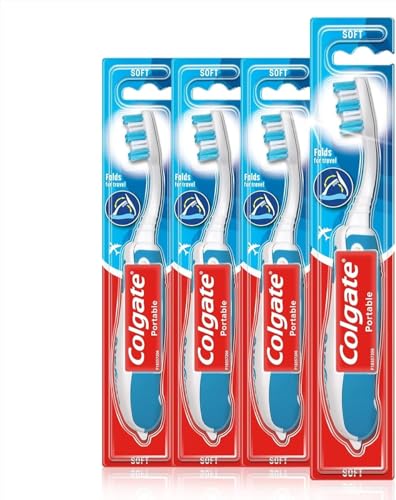 Colgate Zahnbürste für Unterwegs, weich, 4 Stück, faltbar - Reisezahnbürste in kompakter Größe ideal für Koffer und Taschen