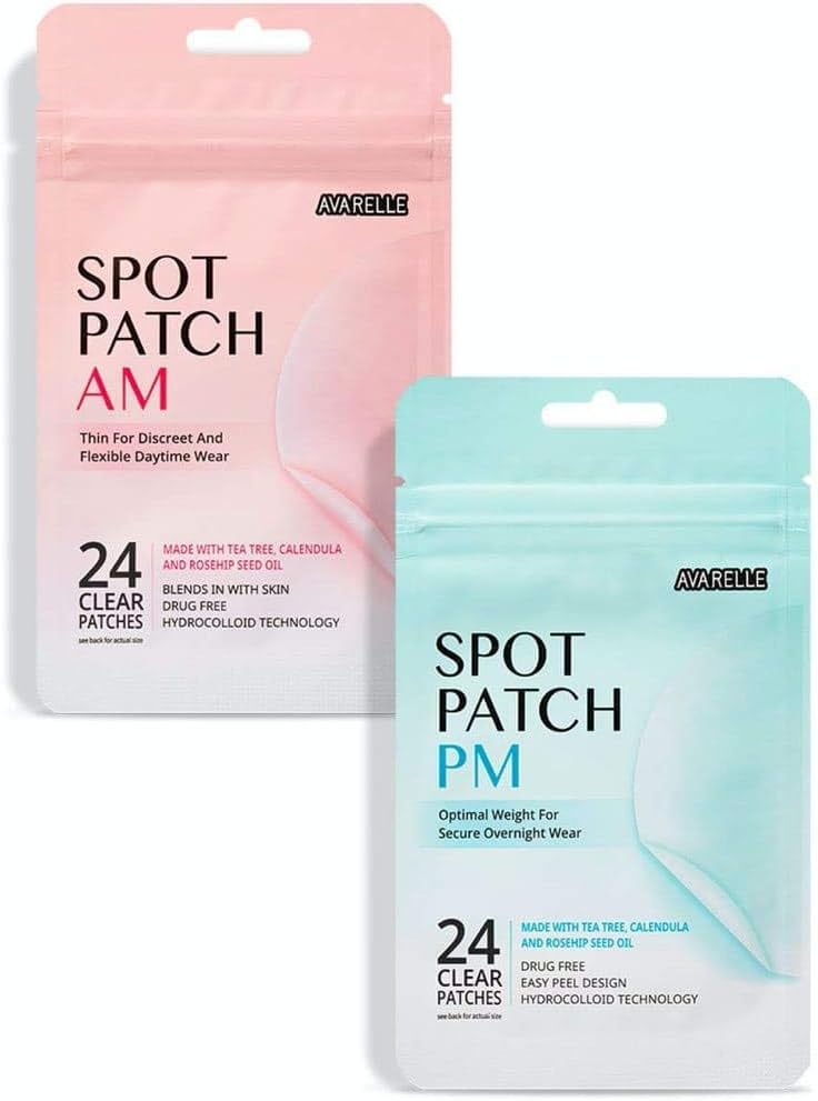 AVARELLE Acne Spot Patch AM+PM Daytime Absorbing Cover Patch Hydrocolloid, Tea Tree Calendula, Rosehip Seed Oil (AM+PM / 48 PATCHES)