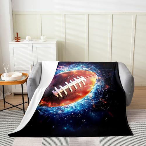 Feelyou Football Fleece Throw Blanket Gaming Sports Flannel Blanket Plush Fuzzy Rugby Sports for Bed Couch Chair Living Room Gift for Football Lover Throw 50"x60" Bedroom Decor