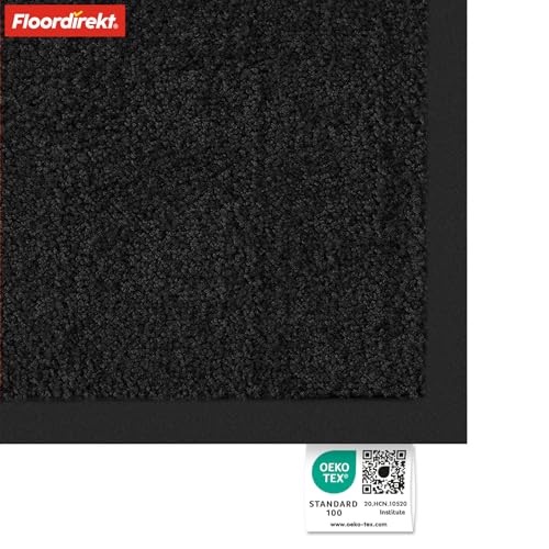Floordirekt Schmutzfangmatte Rhine - waschbare & leistungsstarke Fußmatte - Sauberlaufmatte mit Rutschfester Rückseite - Türmatte für den Eingangsbereich (Schwarz, 90 cm x 120 cm)