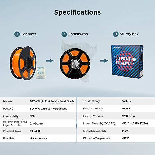 Image of FLASHFORGE 3D Printer Filament, PLA PRO Filament 1.75mm, 1KG Spool (2.2lbs), Dimensional Accuracy + /- 0.02mm for FDM 3D Printers, Better Tenacity & No Knotting (Orange)