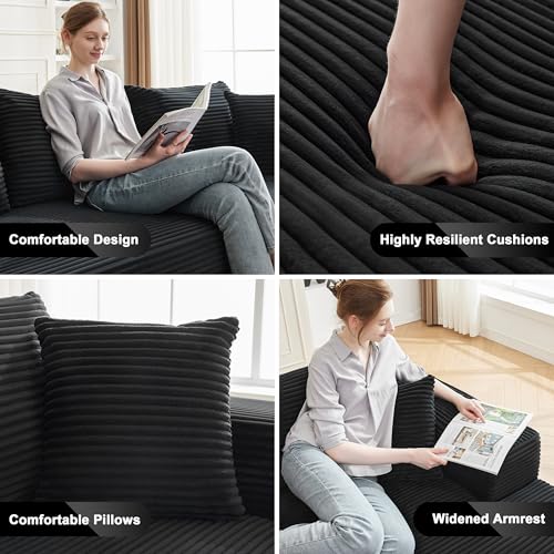 110” Cloud Sectional Couch, Boneless Sofa for Living Room, Modular Sectional Sofa with Deep Seat, Comfy Fluffy Couch with L-Shaped Chaise, No Assembly Required (Right-Facing Chaise, Black)