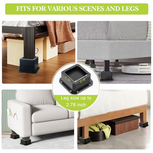 Yookwutar 4 Pack Furniture Risers 1 Inch, Adjustable Bed Risers Heavy Duty for Table Desk Couch Chair Sofa Cabinet Bed Legs Dorm, Square Stackable Bed Raisers Blocks Lift Height 1\" or 2\", Black