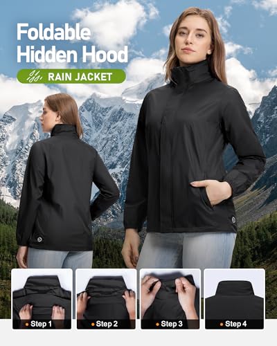 Outdoor Ventures Black Medium Rain Jacket with Packable Hood for Women - Image 5