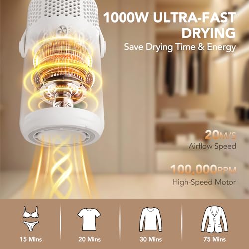 High-Speed Portable Clothes Dryer, Portable Dryer for Apartment, Travel, RV - Premium Mini 1000w Dryer Machine for Light Clothes, Underwear with Dry Bag, Hook, Perfect for Travelers, Housewarming - Image 5