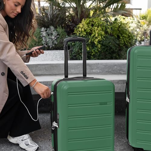 Travel Select Snowcreek Hardside Expandable Spinner Luggage w/USB Port, Green, 21-Inch Carry-on2