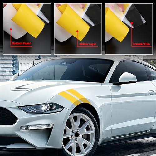 Image of TOMALL 2 Pair Racing Sport Stripe Vinyl Decals for Car Fender Hood Bumper Trunk Auto Stripe Graphic Stickers Decorations for Pickup Vehicle SUV Truck Off-Road (Yellow)