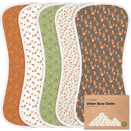 Image of Organic Burp Cloths Baby Boy & Girl - 5-Pack Super Absorbent Cotton Burping Cloths for Babies, Soft & Plush Newborn Spit Up Rags, Infant Towels for Milk Spit Up, Unisex, Large 21 inch x 10 inch (Fall Spores)