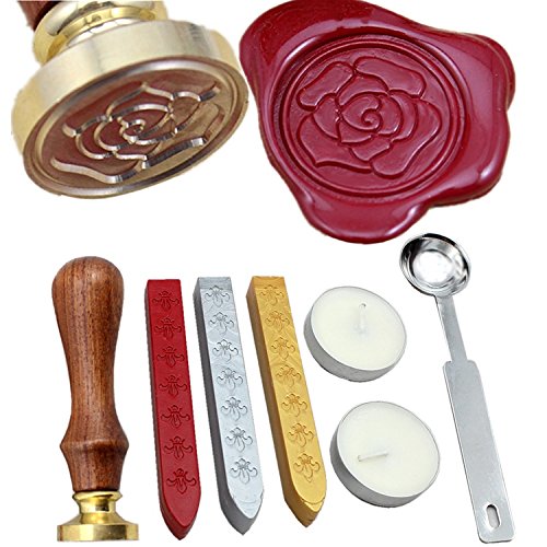 Fql Rose Vintage Rosewood Wax Seal Stamp Set With Gold Red Silver Sticks #TOP9
