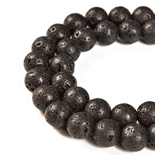 Nancybeads 45pcs 8mm Natural Black Volcanic Lava Gemstone Round Spacer Loose Stone Beads for Jewelry Making 15.5" 1 Strand (Black Volcanic Lava, 8mm 45Beads)