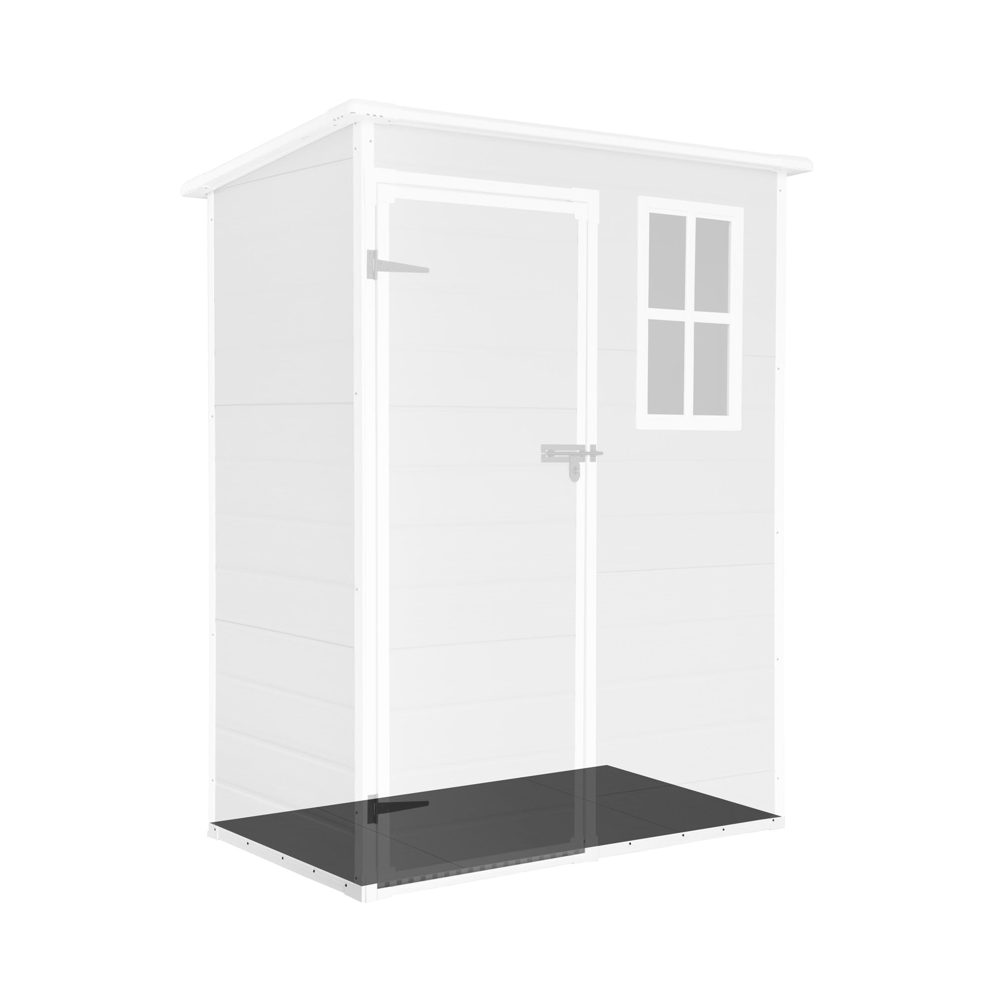 Wasabi - Caseta de Resina Jardín Aqua 1.4 – Ventana Luz Natural – Suelo Incluido - Paneles 12mm de Espesor - Gris Blanco - Cobertizo PVC Almacenaje Exterior - 1,37m2 Techo Dos Aguas - 4