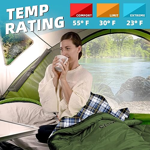 CANWAY Sleeping Bag with Compression Sack, Lightweight and Waterproof for Warm & Cold Weather, Comfort for 4 Seasons Camping/Traveling/Hiking/Backpacking, Adults & Kids, Green-Flannel - Thumbnail 3