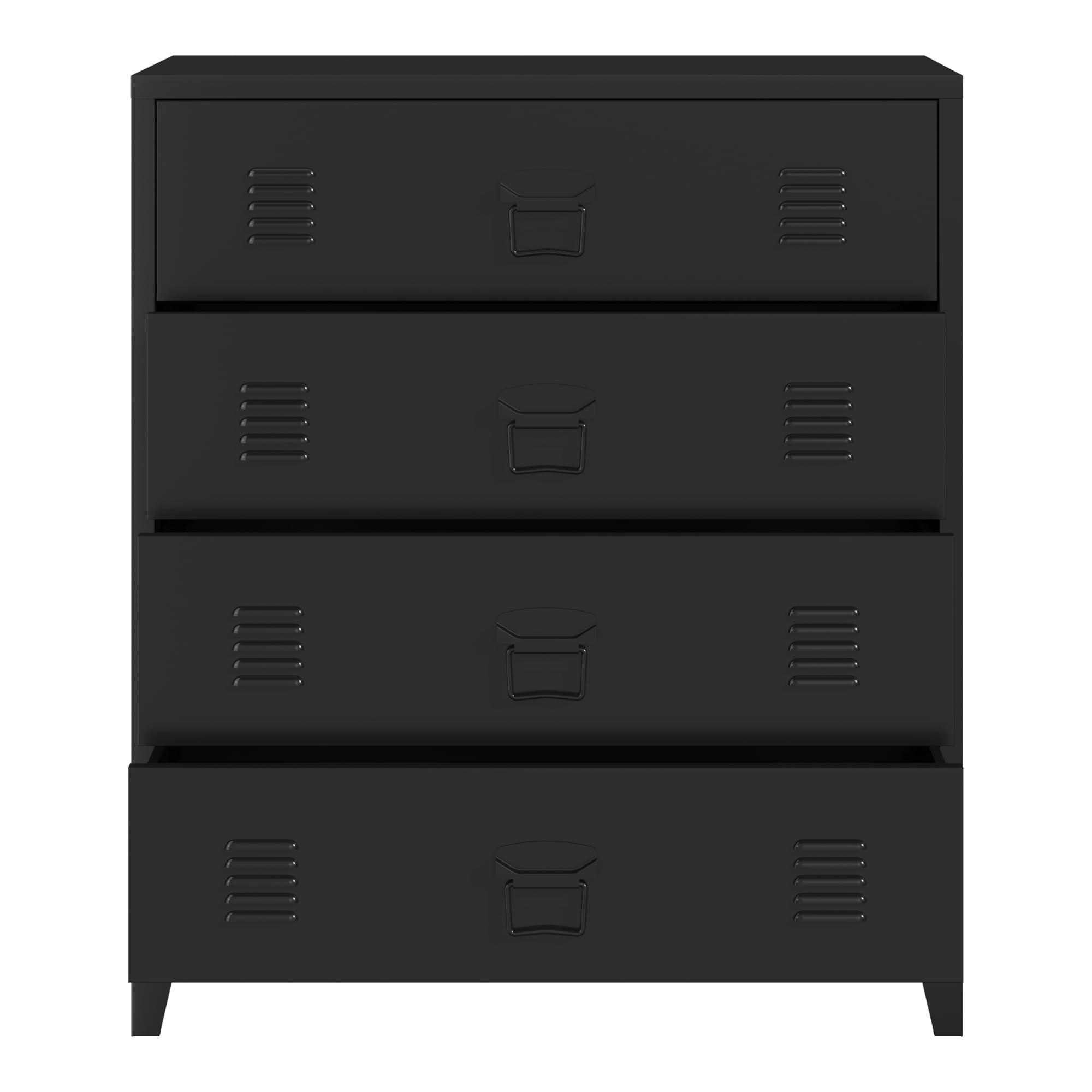 [en.casa] Commode Métallique avec 4 Tiroirs Casier de Bureau Caisson avec Compartiments Fermés Meuble de Rangement Industriel Acier 92 x 80 x 40 cm Noir