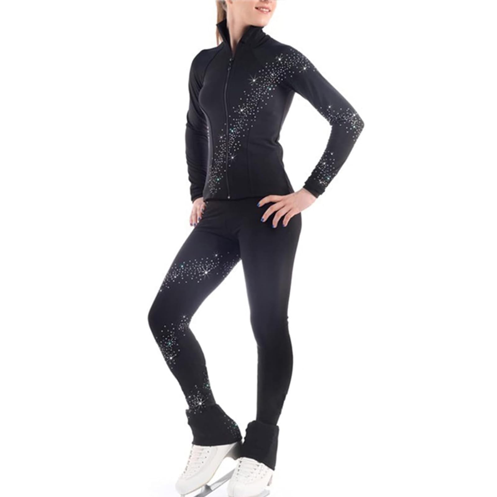 Ensembles Pantalons et Vestes de Patinage Artistique Femmes Filles Leggings Pantalon de Patinage sur Glace(Size:XS,Color:Noir)