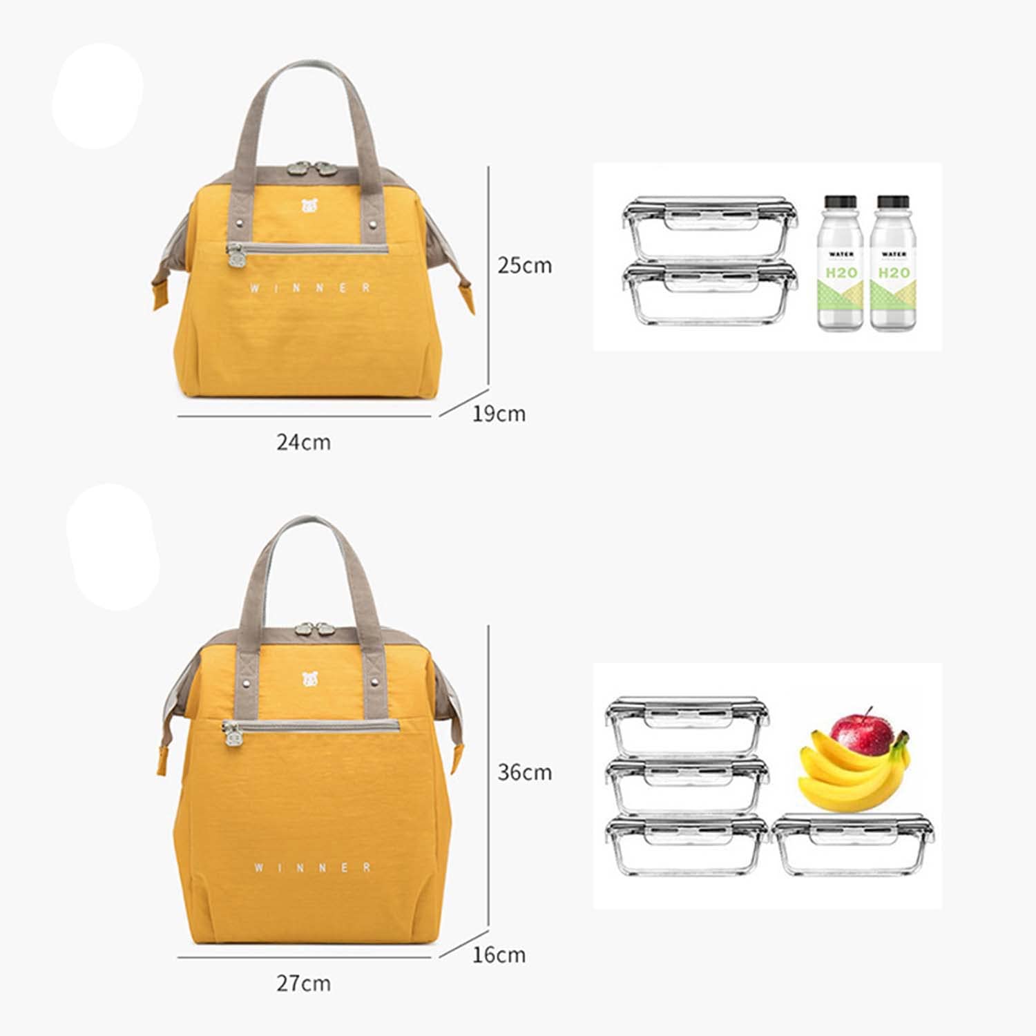 Fiambrera Portátil con Aislamiento Térmico Bolsa Enfriadora Contenedor de Almuerzo Bolsas de Almacenamiento de Alimentos Escolares, 2 Paquetes