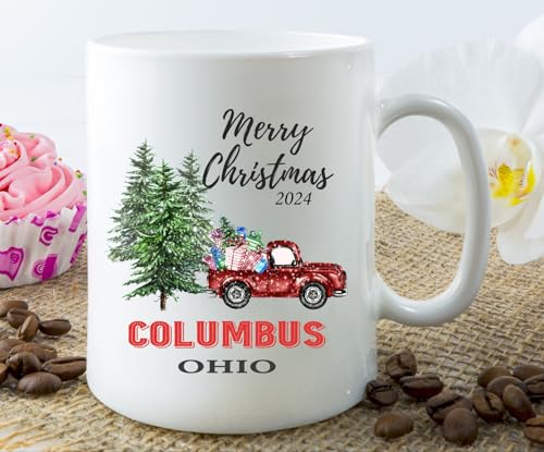Christmas Coffee Mug with Name - Columbus Ohio, 11oz White