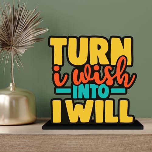Image of Artvibes Turn I Wish into Will Quotes Table Decor for Office Desk | Home Decoration Items | Living Room | Modern Art Wooden Showpiece Decorative Gift item (SP 1182)
