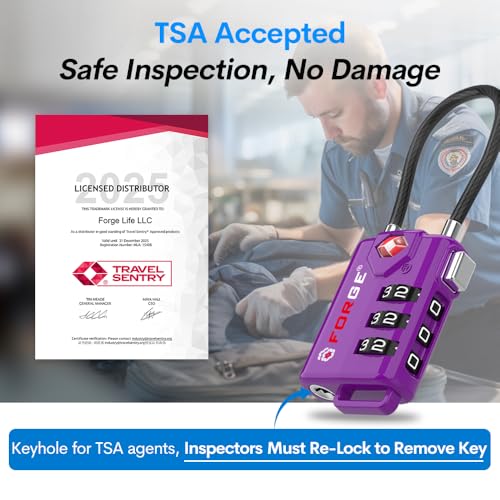 Image of Forge TSA Approved Luggage Locks, Re-settable Combination with Alloy Body (Dark Purple 4 Locks)