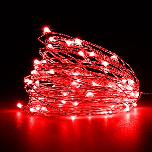 Jsdoin Cadena de Luces,5M 50 LED Guirnalda Luces, para Navidad, Habitacion, Fiesta, Jardín, Bodas, Compleaños Luces interior de Hadas (Rojo, 2 Pieza 5M50Leds)