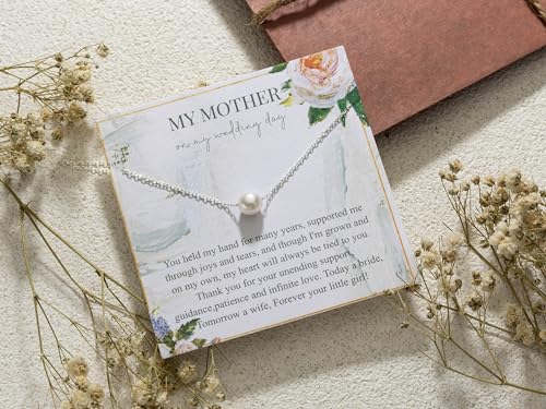 RareLove To My Mother on My Wedding Day,Mother of the Bride Gifts from Daughter Gifts for Mom Necklace 925 Sterling Silver Simple Pearl Necklace Wedding Jewelry4