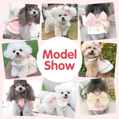Yaopelky Hund Prinzessin Kleid für kleine Hunde Katze Schleife Kleid mit D-Ring Hund Mädchen Hochzeit Kleidung niedlichen Welpen Tutu Rock Doggy Sommer Kostüm,Größe S(3.3-2.5kg),Rosa
