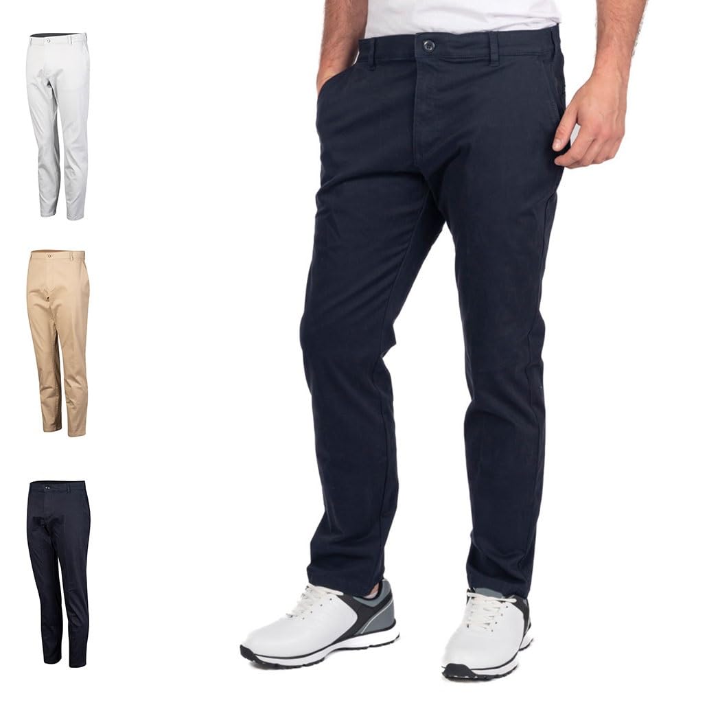 Island Green IGPNT2167 Men's Stretch Cotton Chino Trousers Golf Pants, Navy, 38W / 33L