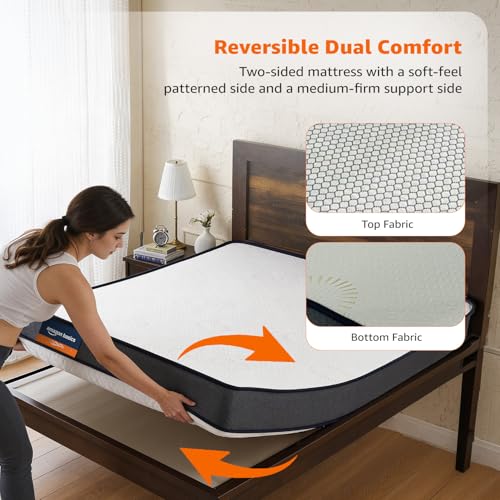Image of Amazon Basics Dual Comfort Foam 5 Inch Mattress | Single Size Bed Mattress, 5-Inch Thick | Reversible Super Soft & Medium Firm Sides, CNC Foam Support | Bed Mattress (72x36x5 Inches, Polyester Cover)