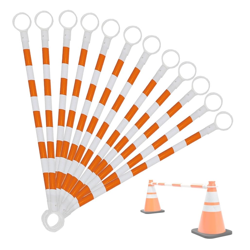 Genérico Barras de Conos de tráfico retráctiles de Alta Visibilidad, Barras de Conos de Seguridad, barreras de tráfico Ligeras para aparcamientos y Obras Viales (Naranja y Blanco, 12 Unidades).